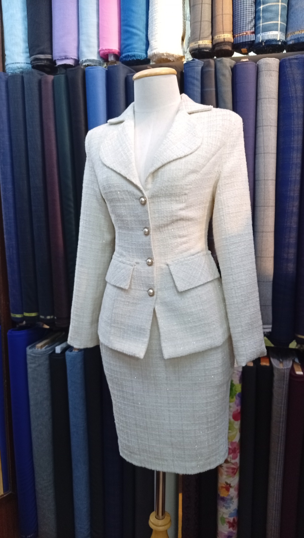 Warm workshop interior with suits